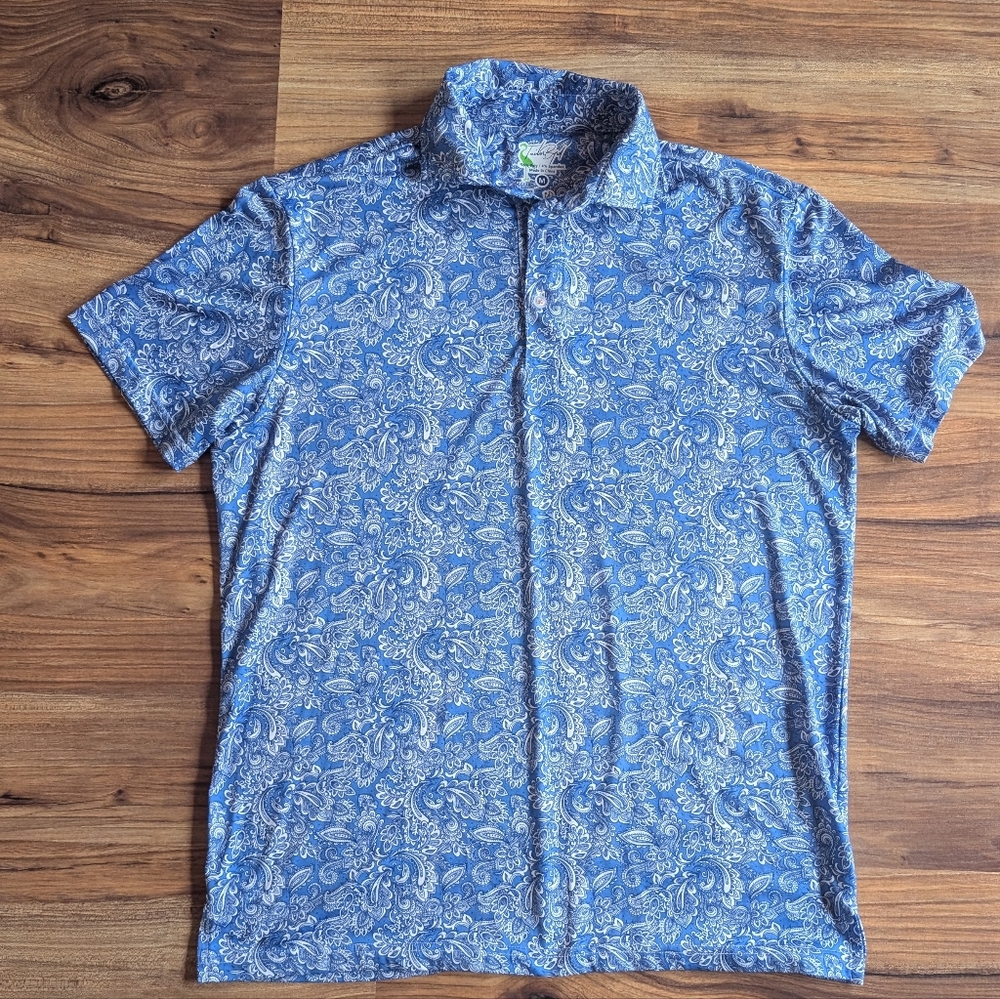 Tailorbyrd Blue and White Paisley Men's Golf Shirt